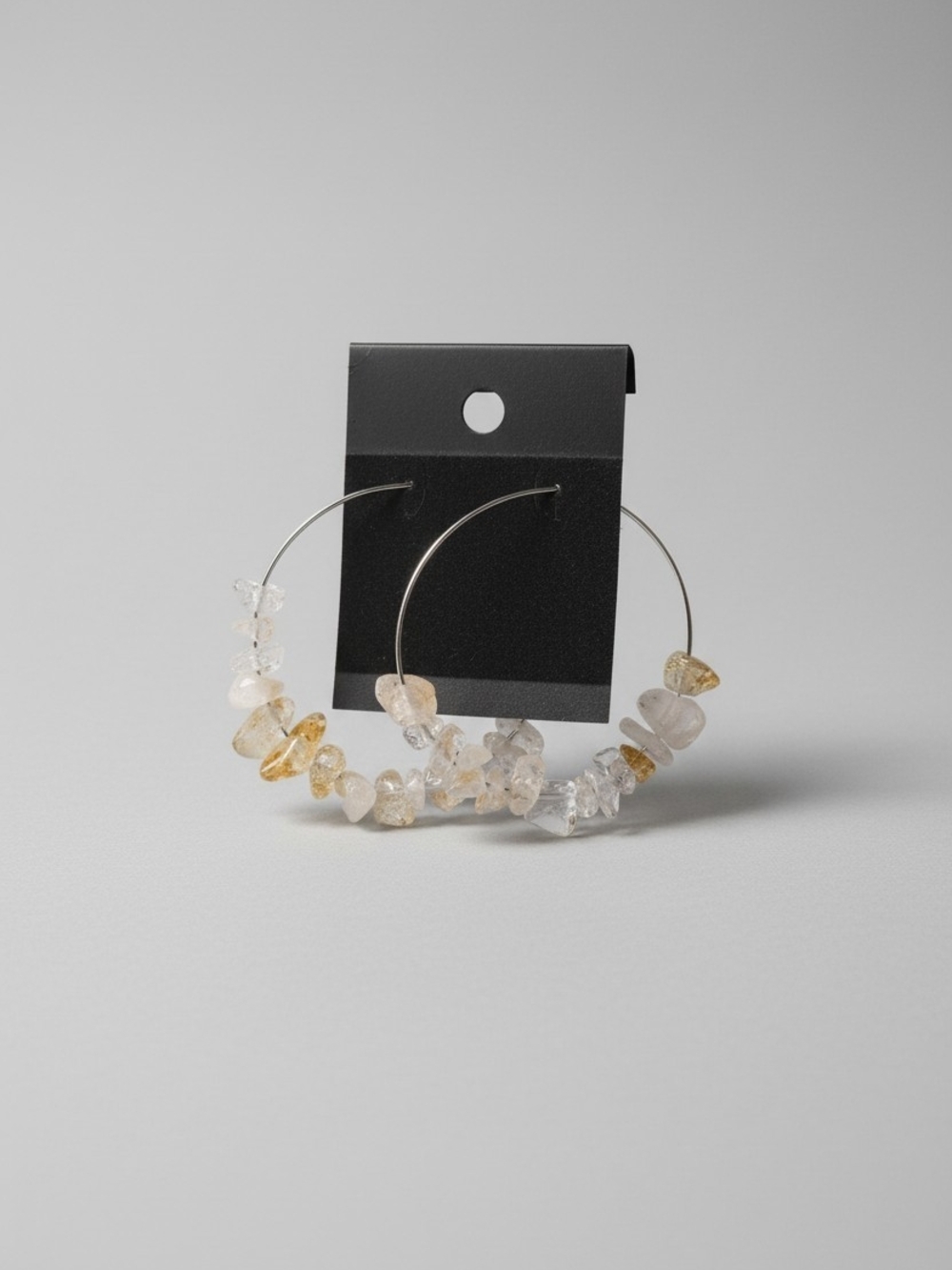 Hoop Earrings with Clear and Champagne Stone Chips
